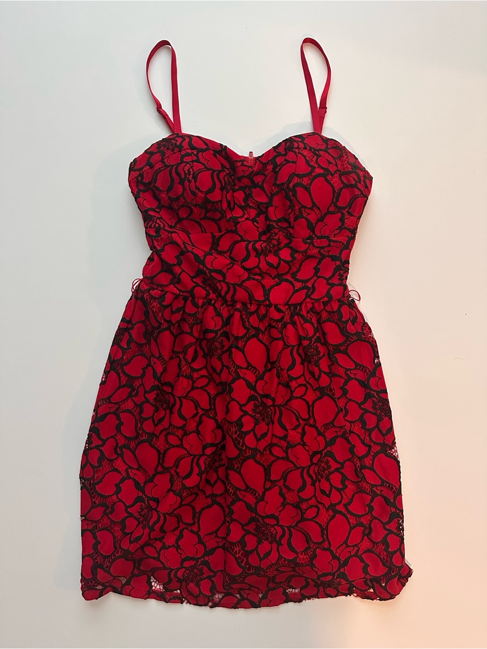 As U Wish Red and Black Floral Lace Mini Dress